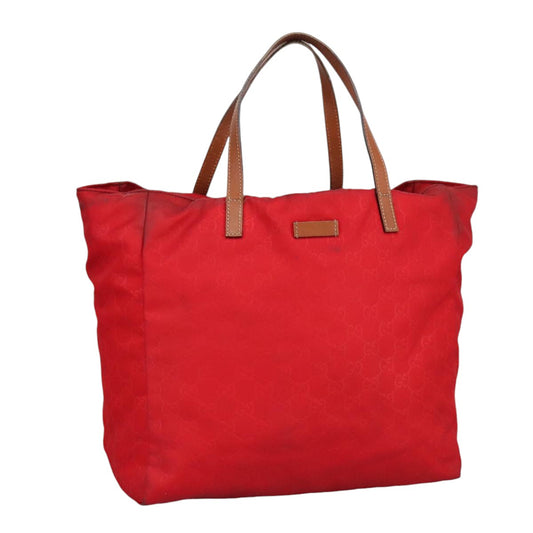 GUCCI GG Canvas Tote Bag Nylon Red Silver 282439  hk1724
