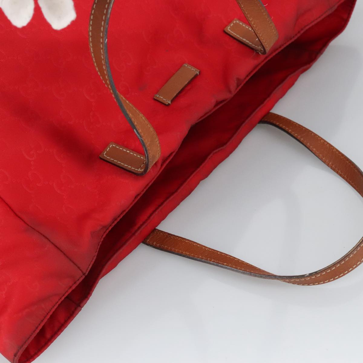 GUCCI GG Canvas Tote Bag Nylon Red Silver 282439  hk1724