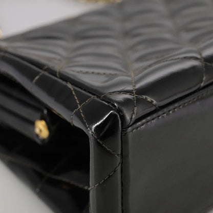 CHANEL Matelasse Chain Hand Bag Patent leather Black Gold CC hk1896