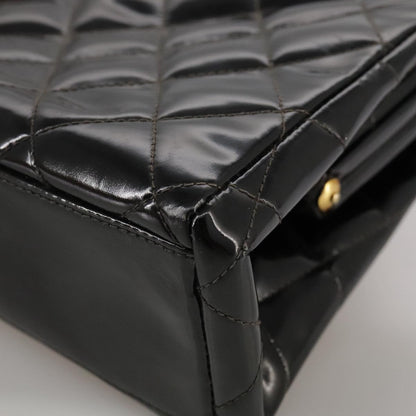 CHANEL Matelasse Chain Hand Bag Patent leather Black Gold CC hk1896