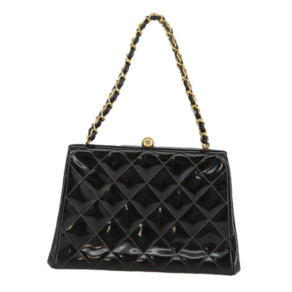 CHANEL Matelasse Chain Hand Bag Patent leather Black Gold CC hk1896