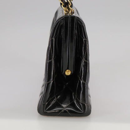 CHANEL Matelasse Chain Hand Bag Patent leather Black Gold CC hk1896