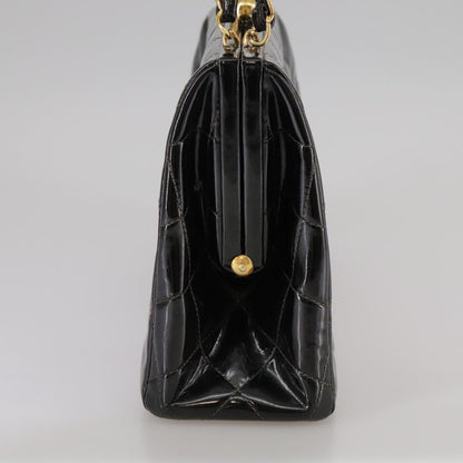 CHANEL Matelasse Chain Hand Bag Patent leather Black Gold CC hk1896