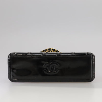 CHANEL Matelasse Chain Hand Bag Patent leather Black Gold CC hk1896