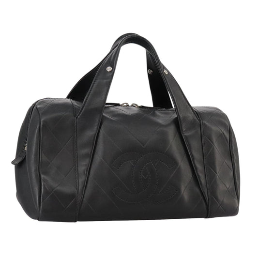 CHANEL V Stitch Hand Bag Leather Black Silver CC hk1897