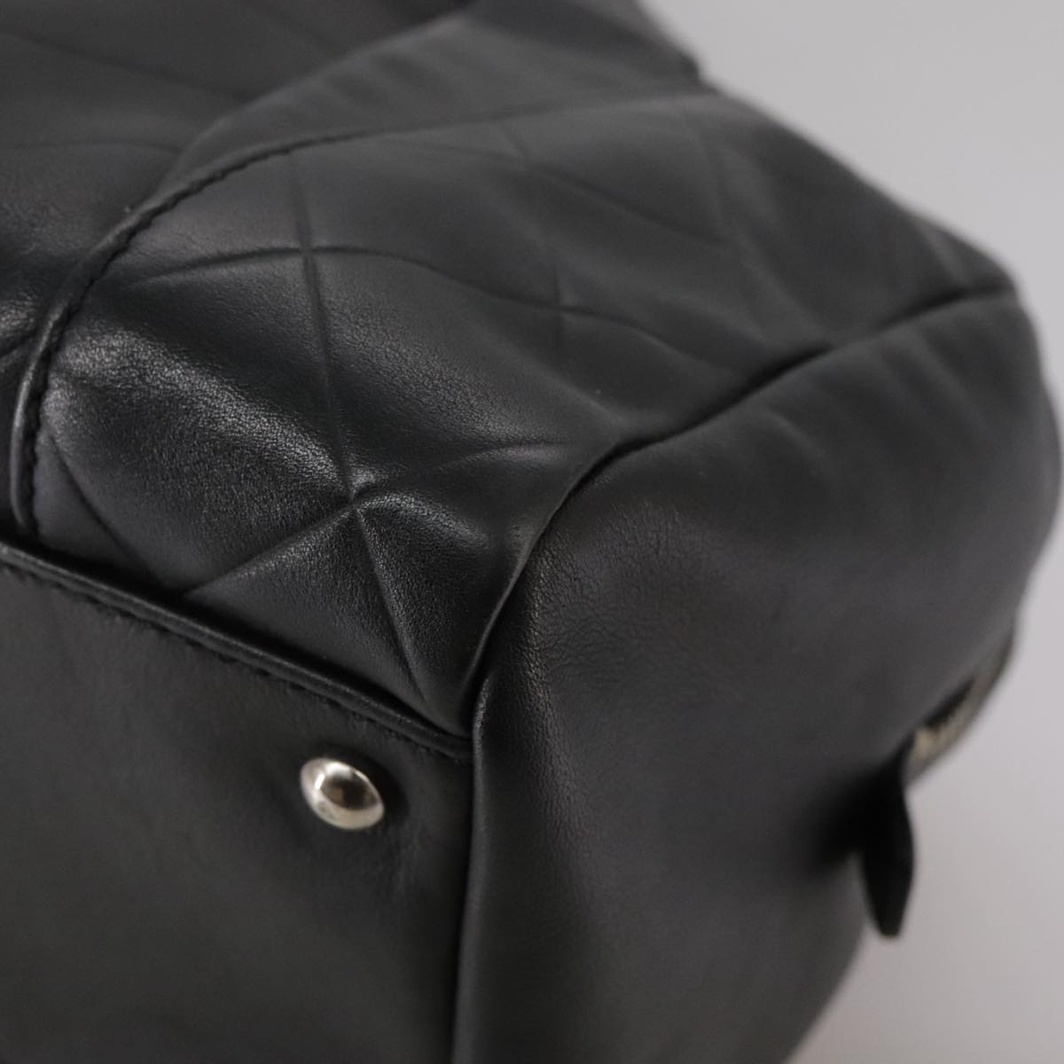 CHANEL V Stitch Hand Bag Leather Black Silver CC hk1897