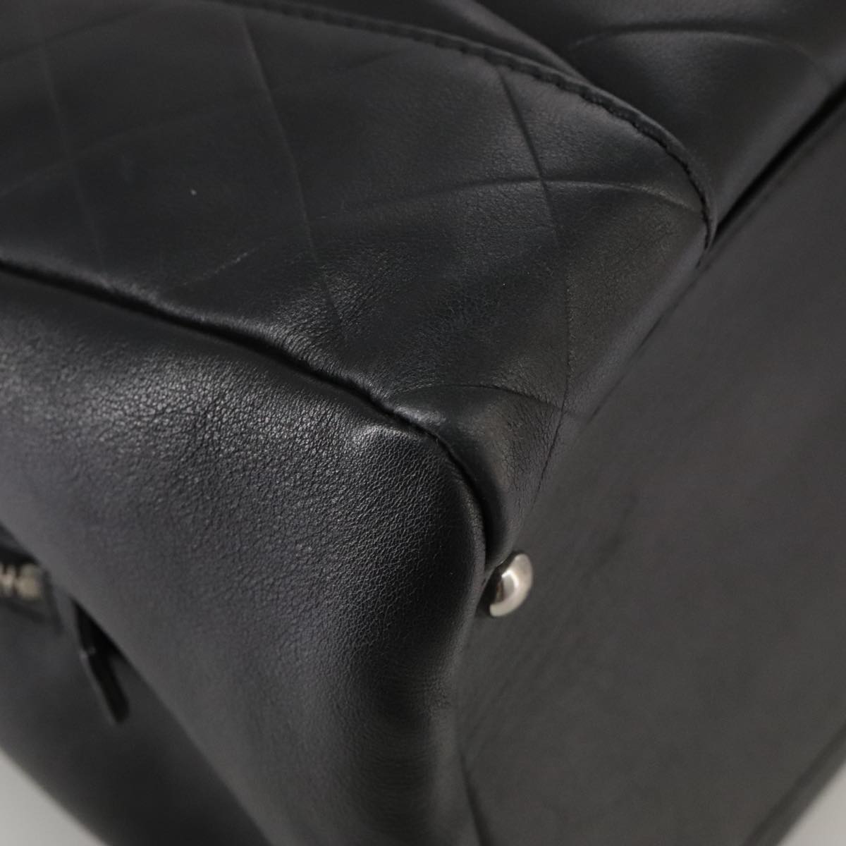 CHANEL V Stitch Hand Bag Leather Black Silver CC hk1897