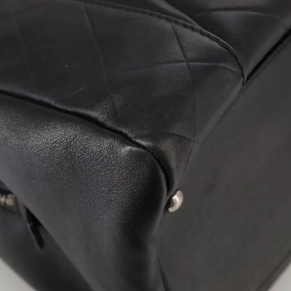 CHANEL V Stitch Hand Bag Leather Black Silver CC hk1897