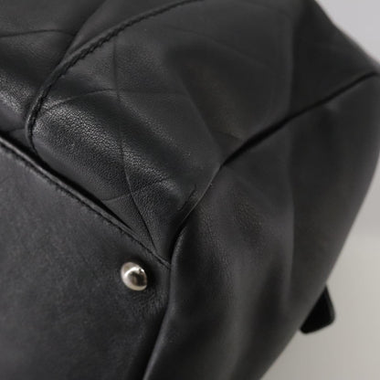 CHANEL V Stitch Hand Bag Leather Black Silver CC hk1897