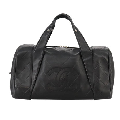CHANEL V Stitch Hand Bag Leather Black Silver CC hk1897
