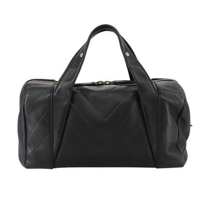 CHANEL V Stitch Hand Bag Leather Black Silver CC hk1897
