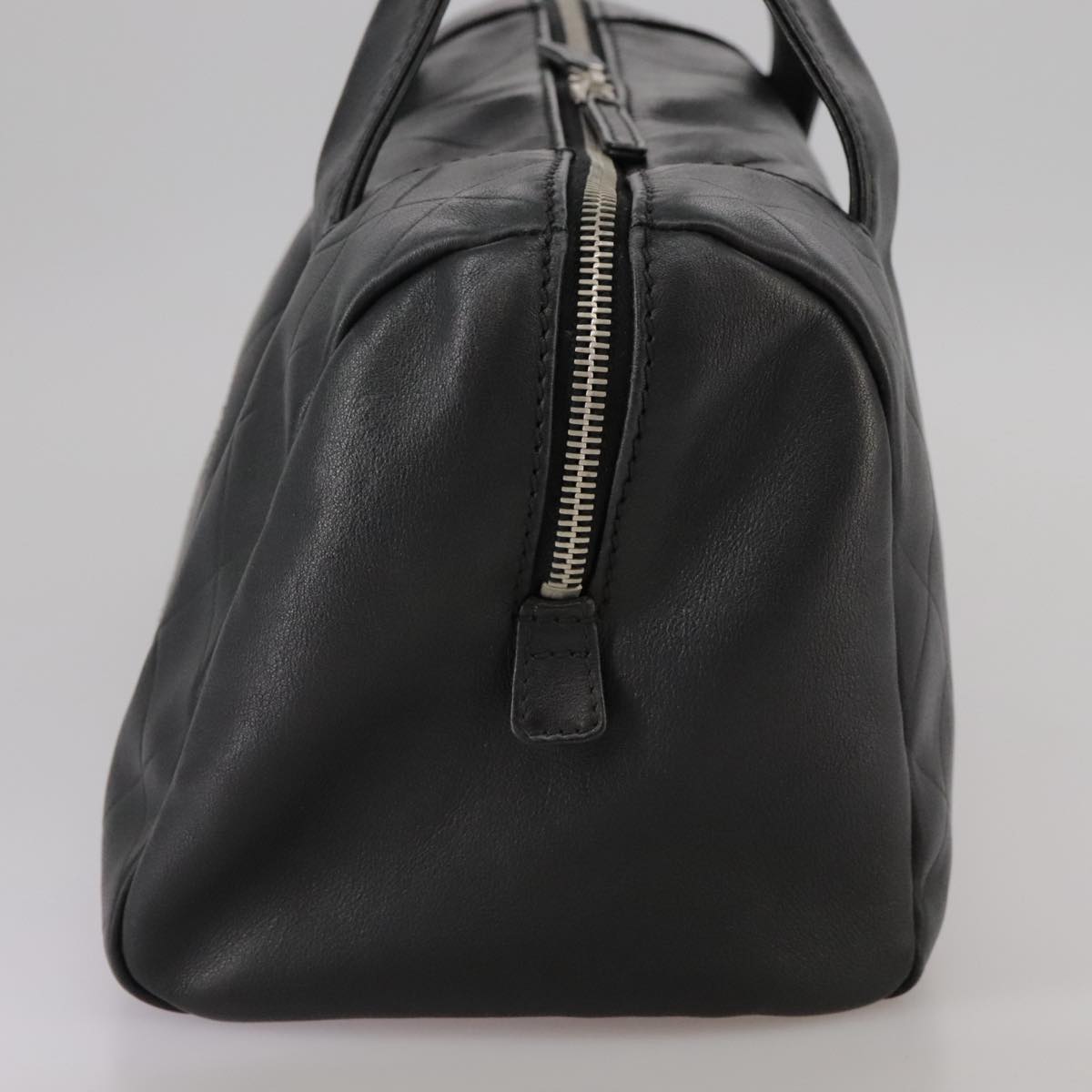 CHANEL V Stitch Hand Bag Leather Black Silver CC hk1897