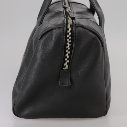 CHANEL V Stitch Hand Bag Leather Black Silver CC hk1897