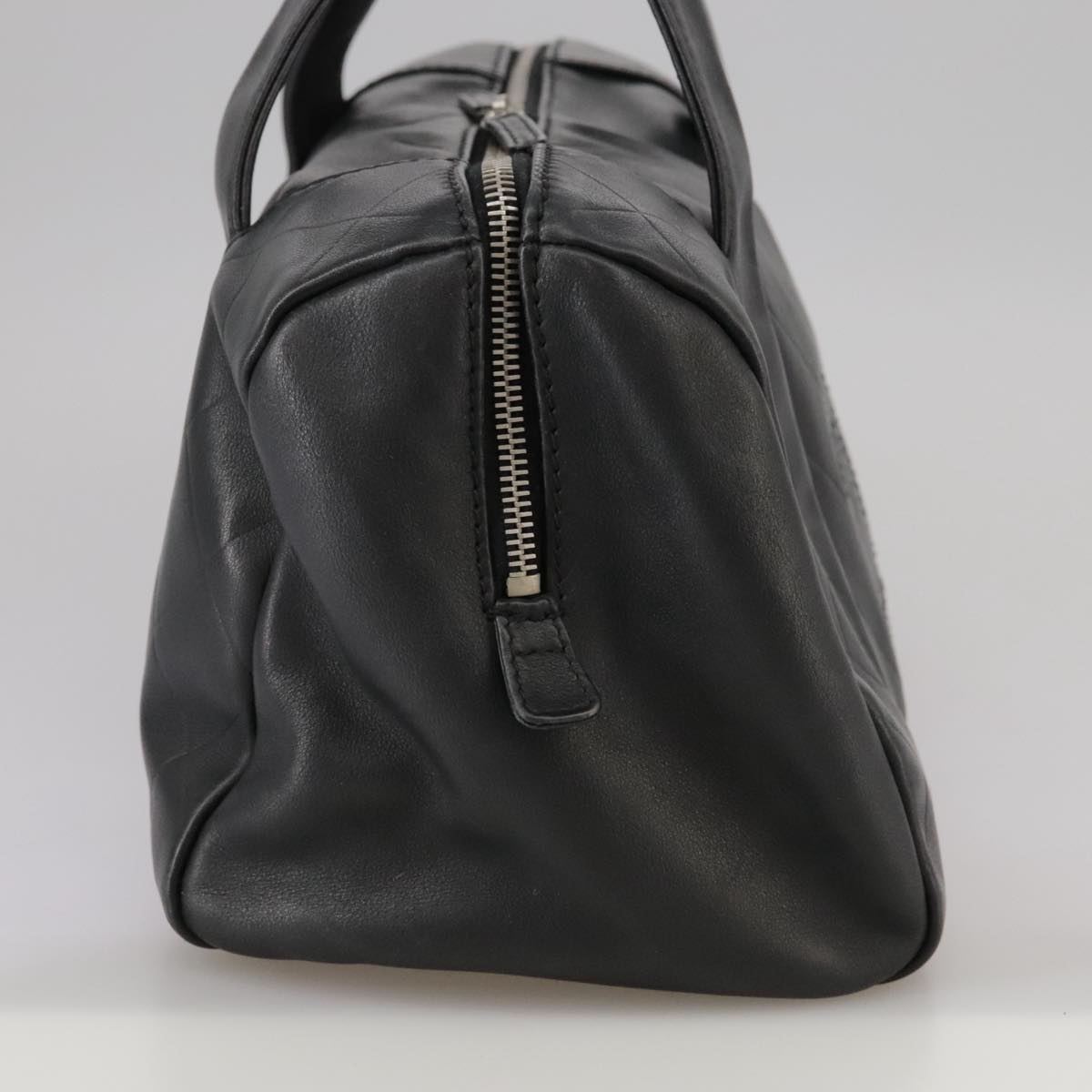 CHANEL V Stitch Hand Bag Leather Black Silver CC hk1897