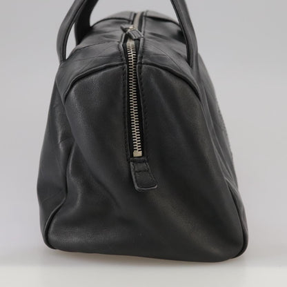 CHANEL V Stitch Hand Bag Leather Black Silver CC hk1897