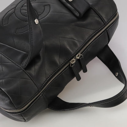 CHANEL V Stitch Hand Bag Leather Black Silver CC hk1897