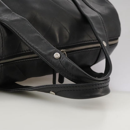 CHANEL V Stitch Hand Bag Leather Black Silver CC hk1897