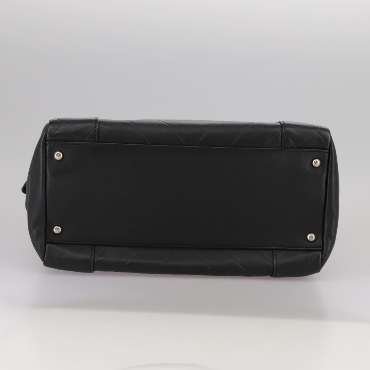 CHANEL V Stitch Hand Bag Leather Black Silver CC hk1897