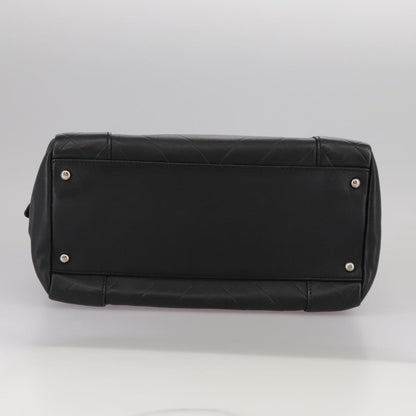 CHANEL V Stitch Hand Bag Leather Black Silver CC hk1897