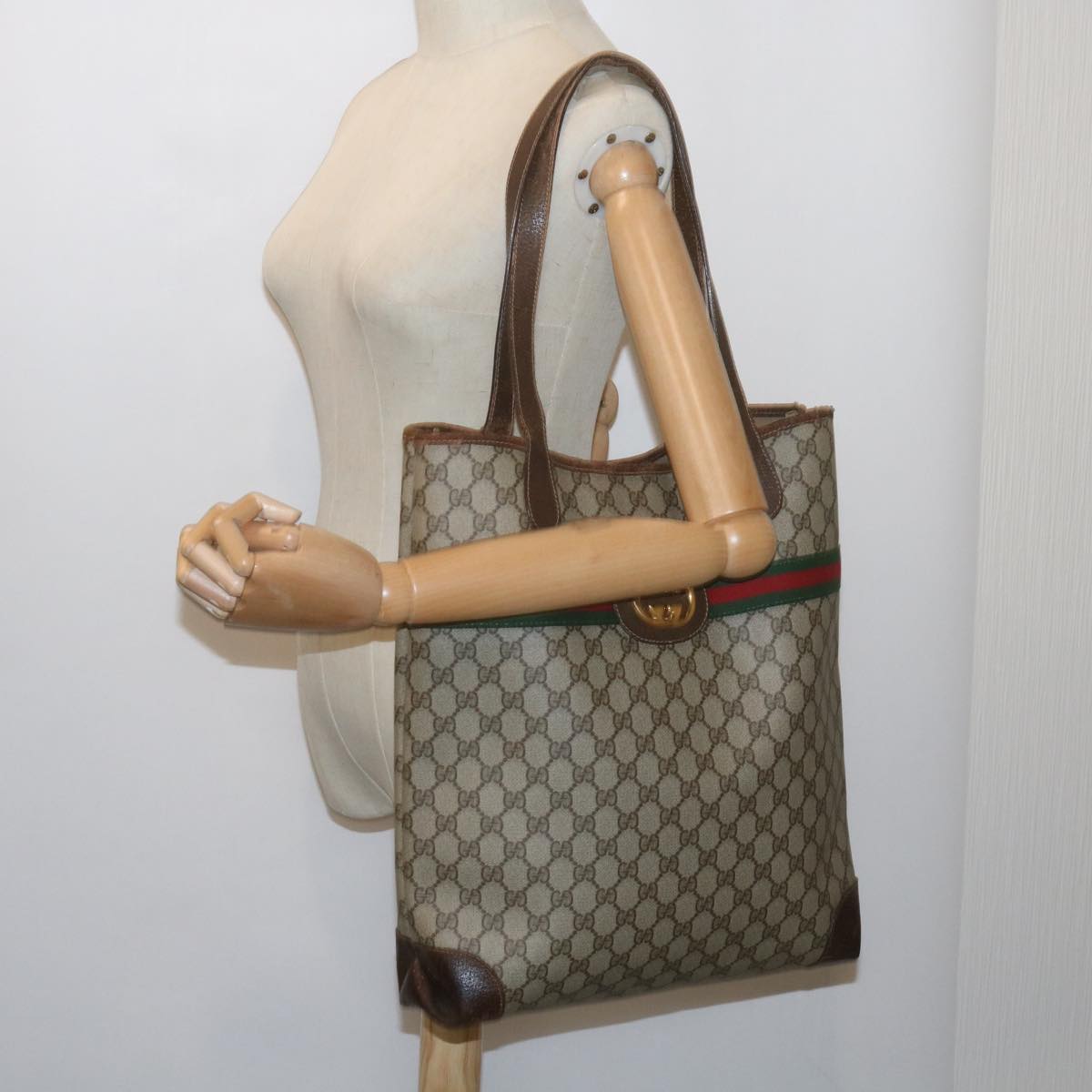 GUCCI GG Supreme Web Sherry Line Tote Bag Beige Red 002 123 0131  hk935