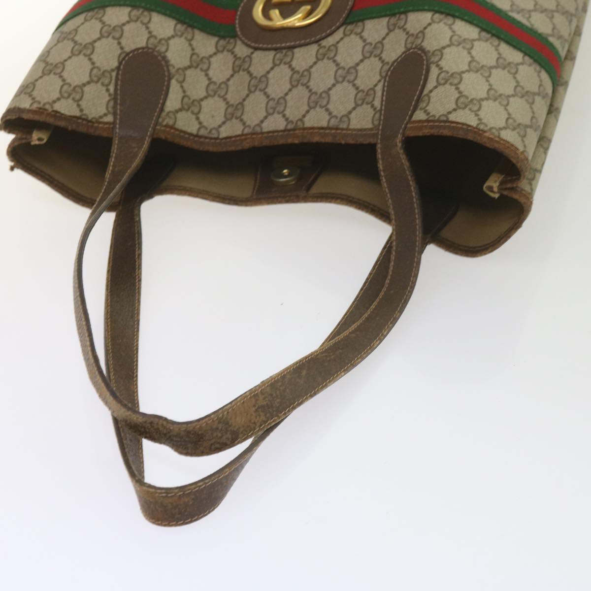 GUCCI GG Supreme Web Sherry Line Tote Bag Beige Red 002 123 0131  hk935