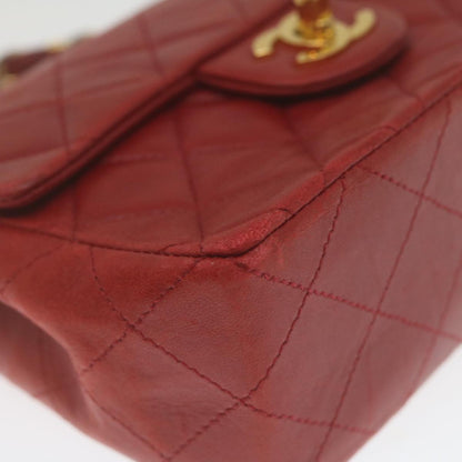 CHANEL Mini Matelasse Chain Flap Hand Bag Lamb Skin  Red Gold CC hs688A