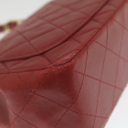 CHANEL Mini Matelasse Chain Flap Hand Bag Lamb Skin  Red Gold CC hs688A