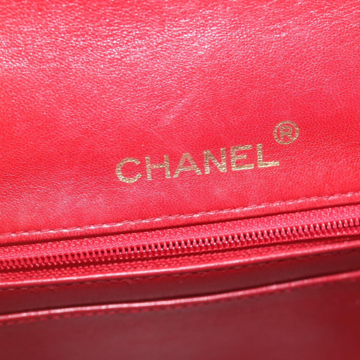CHANEL Mini Matelasse Chain Flap Hand Bag Lamb Skin  Red Gold CC hs688A