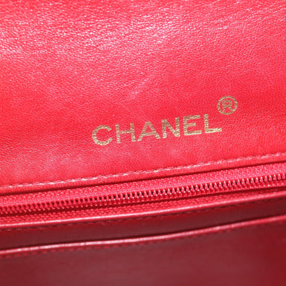 CHANEL Mini Matelasse Chain Flap Hand Bag Lamb Skin  Red Gold CC hs688A