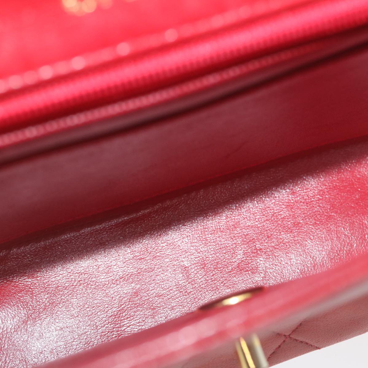 CHANEL Mini Matelasse Chain Flap Hand Bag Lamb Skin  Red Gold CC hs688A