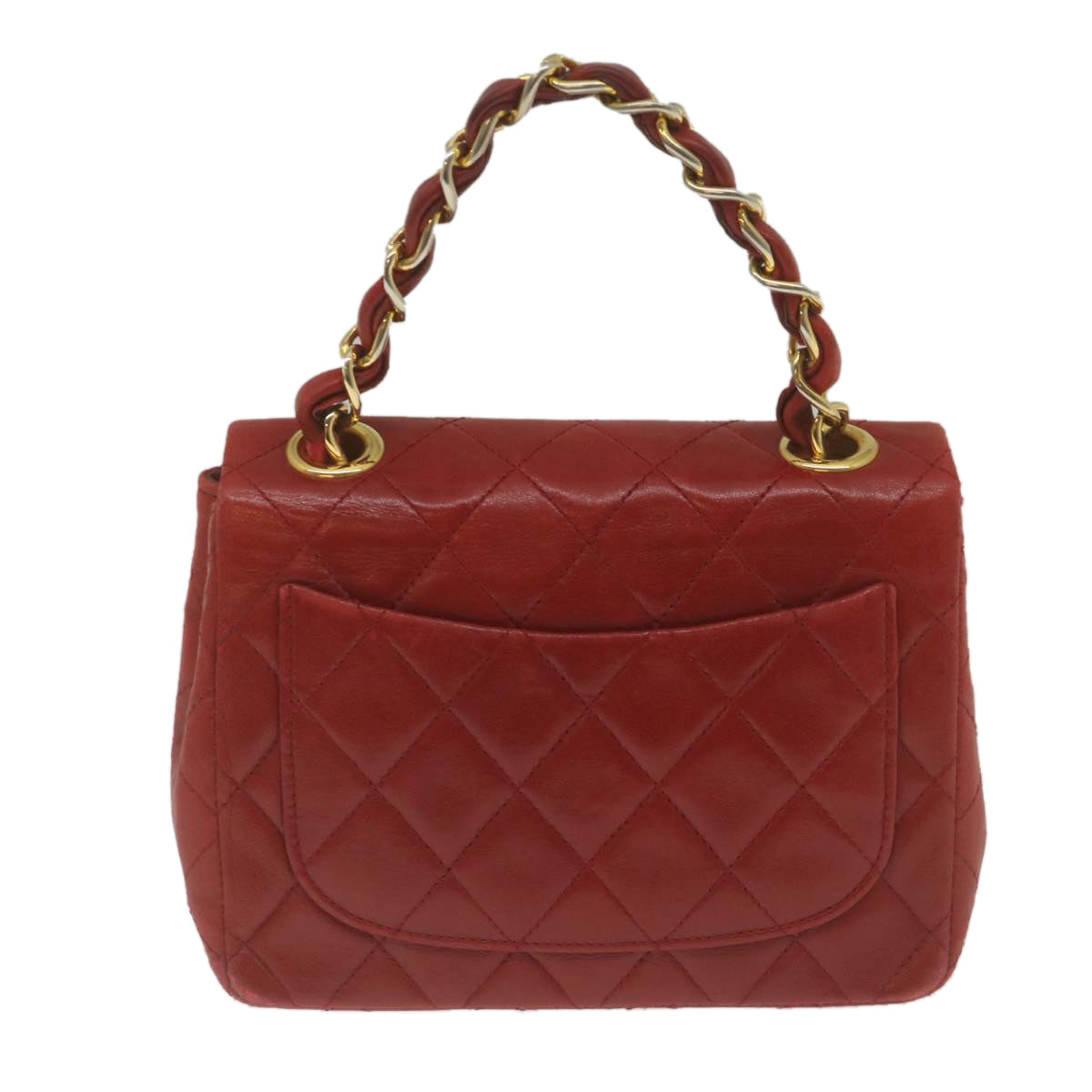 CHANEL Mini Matelasse Chain Flap Hand Bag Lamb Skin  Red Gold CC hs688A