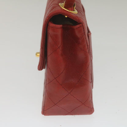 CHANEL Mini Matelasse Chain Flap Hand Bag Lamb Skin  Red Gold CC hs688A