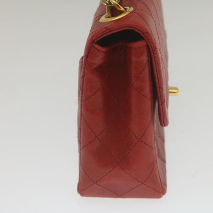 CHANEL Mini Matelasse Chain Flap Hand Bag Lamb Skin  Red Gold CC hs688A