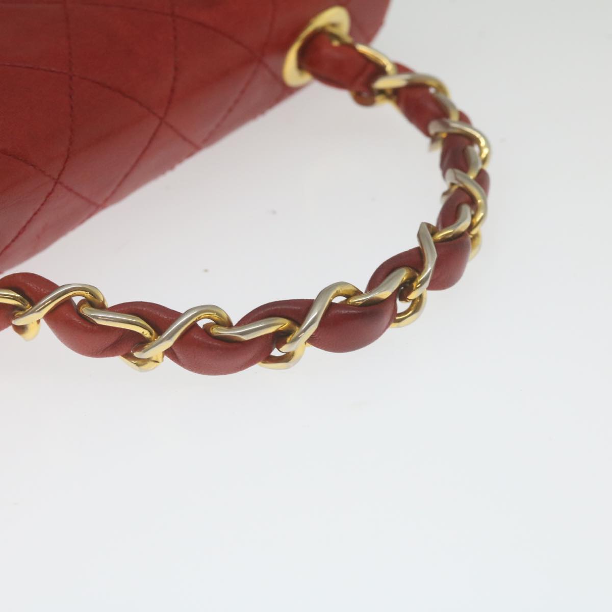 CHANEL Mini Matelasse Chain Flap Hand Bag Lamb Skin  Red Gold CC hs688A