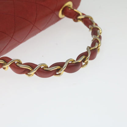 CHANEL Mini Matelasse Chain Flap Hand Bag Lamb Skin  Red Gold CC hs688A