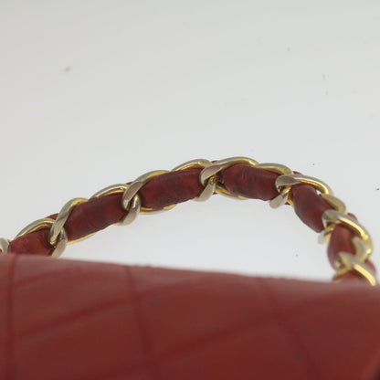 CHANEL Mini Matelasse Chain Flap Hand Bag Lamb Skin  Red Gold CC hs688A