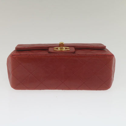 CHANEL Mini Matelasse Chain Flap Hand Bag Lamb Skin  Red Gold CC hs688A