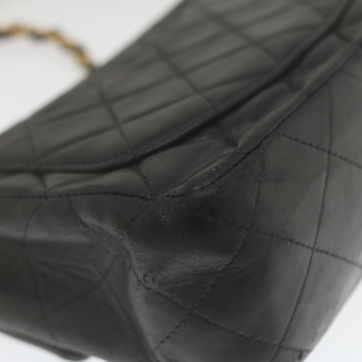 CHANEL Mini Matelasse Chain Flap Shoulder Bag Lamb Skin Black Gold hs689A