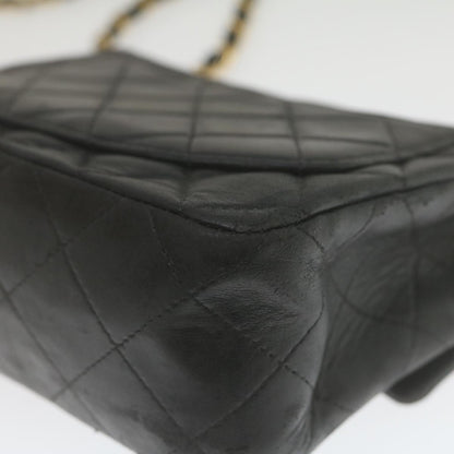 CHANEL Mini Matelasse Chain Flap Shoulder Bag Lamb Skin Black Gold hs689A