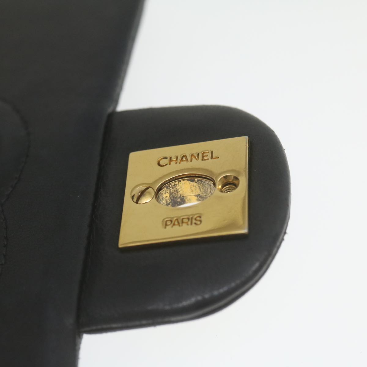 CHANEL Mini Matelasse Chain Flap Shoulder Bag Lamb Skin Black Gold hs689A