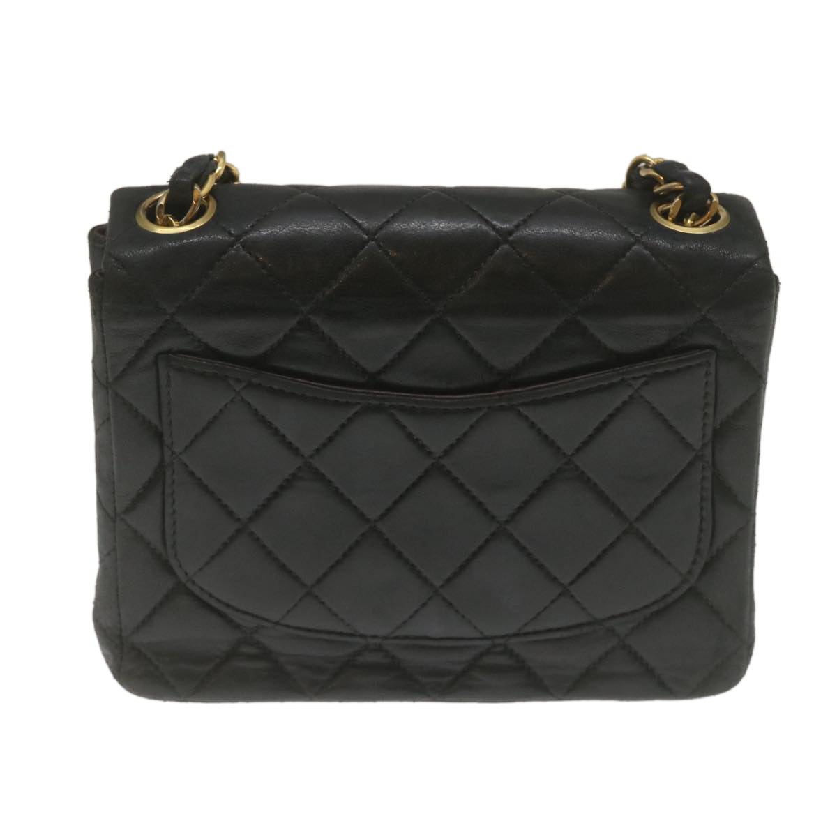 CHANEL Mini Matelasse Chain Flap Shoulder Bag Lamb Skin Black Gold hs689A