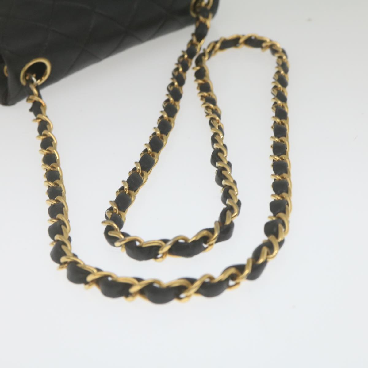 CHANEL Mini Matelasse Chain Flap Shoulder Bag Lamb Skin Black Gold hs689A