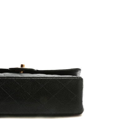 CHANEL Medium Dbl Flap Quilted Black Caviar w/Gold