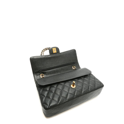 CHANEL Medium Dbl Flap Quilted Black Caviar w/Gold