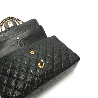 CHANEL Medium Dbl Flap Quilted Black Caviar w/Gold