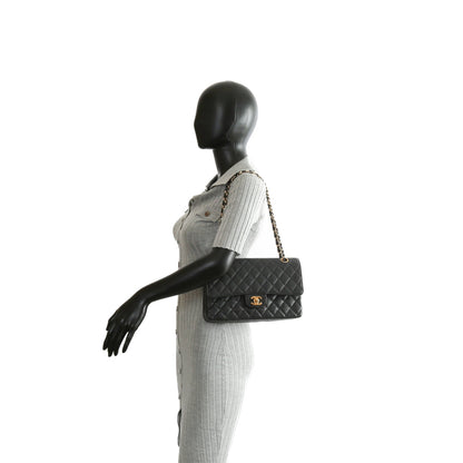 CHANEL Medium Dbl Flap Quilted Black Caviar w/Gold