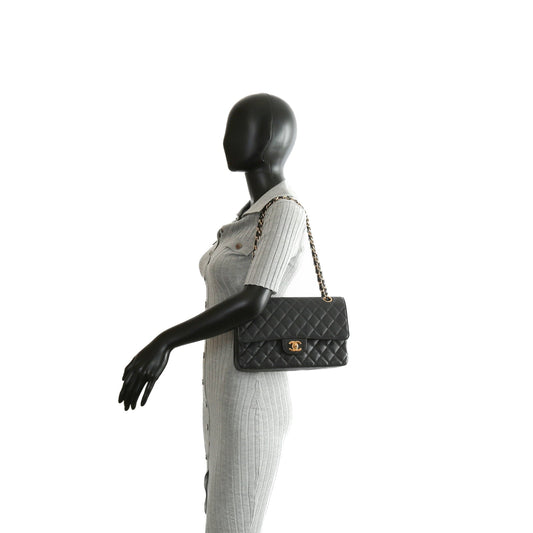 CHANEL Medium Dbl Flap Quilted Black Caviar w/Gold