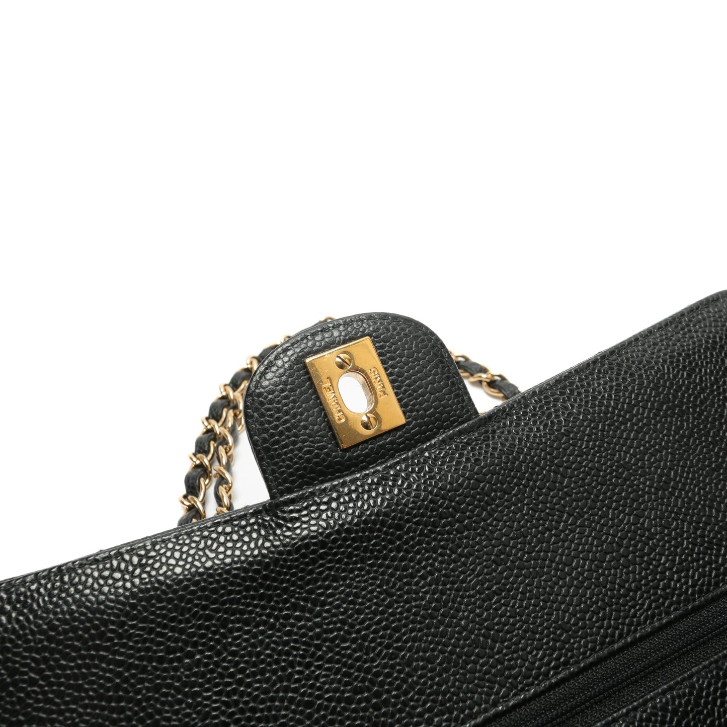 CHANEL Medium Dbl Flap Quilted Black Caviar w/Gold