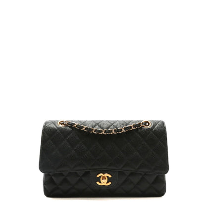 CHANEL Medium Dbl Flap Quilted Black Caviar w/Gold