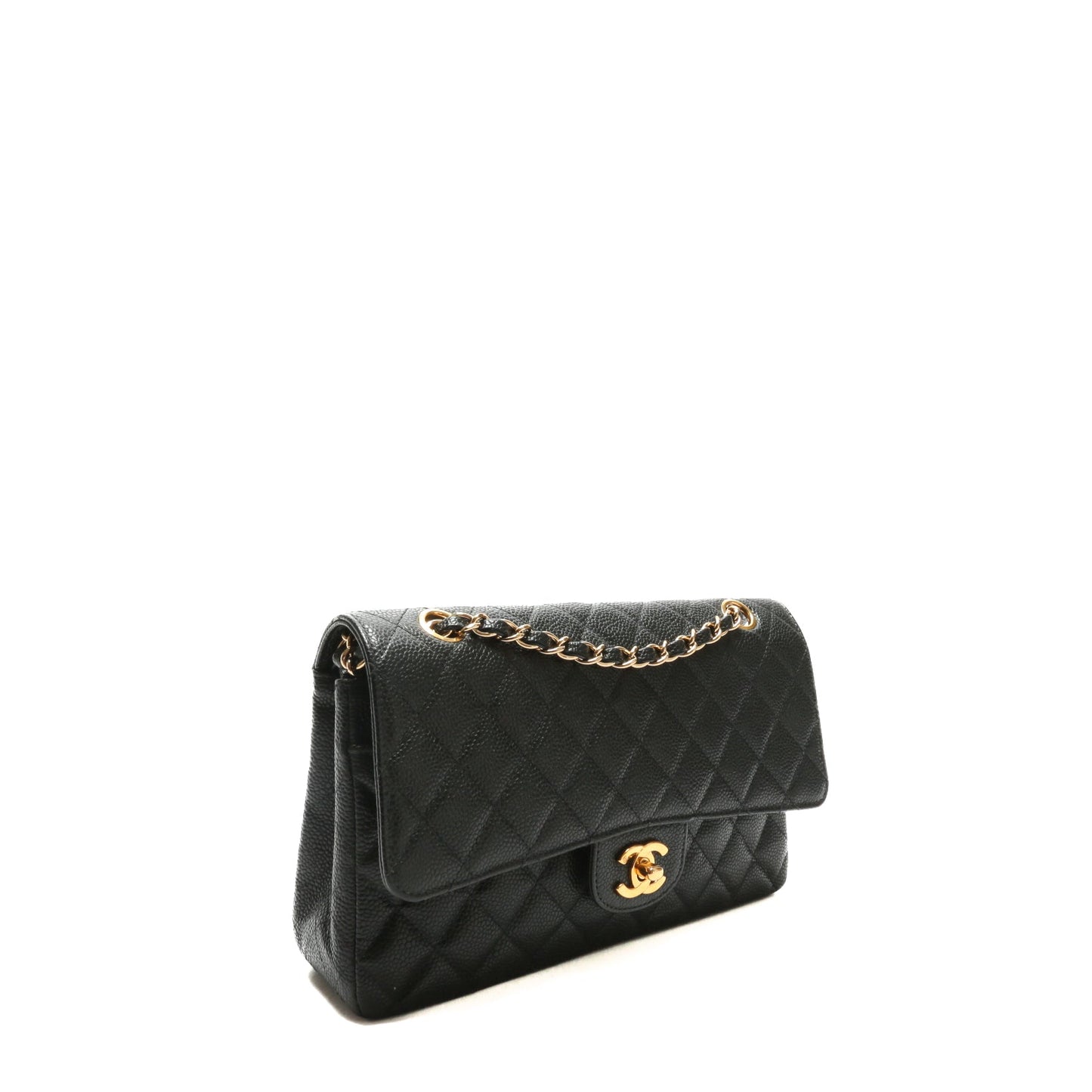 CHANEL Medium Dbl Flap Quilted Black Caviar w/Gold